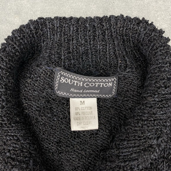 Vintage‎ South Cotton Sweater Womens M Black Hand Loomed Cardigan Fall Feathers - Picture 5 of 10